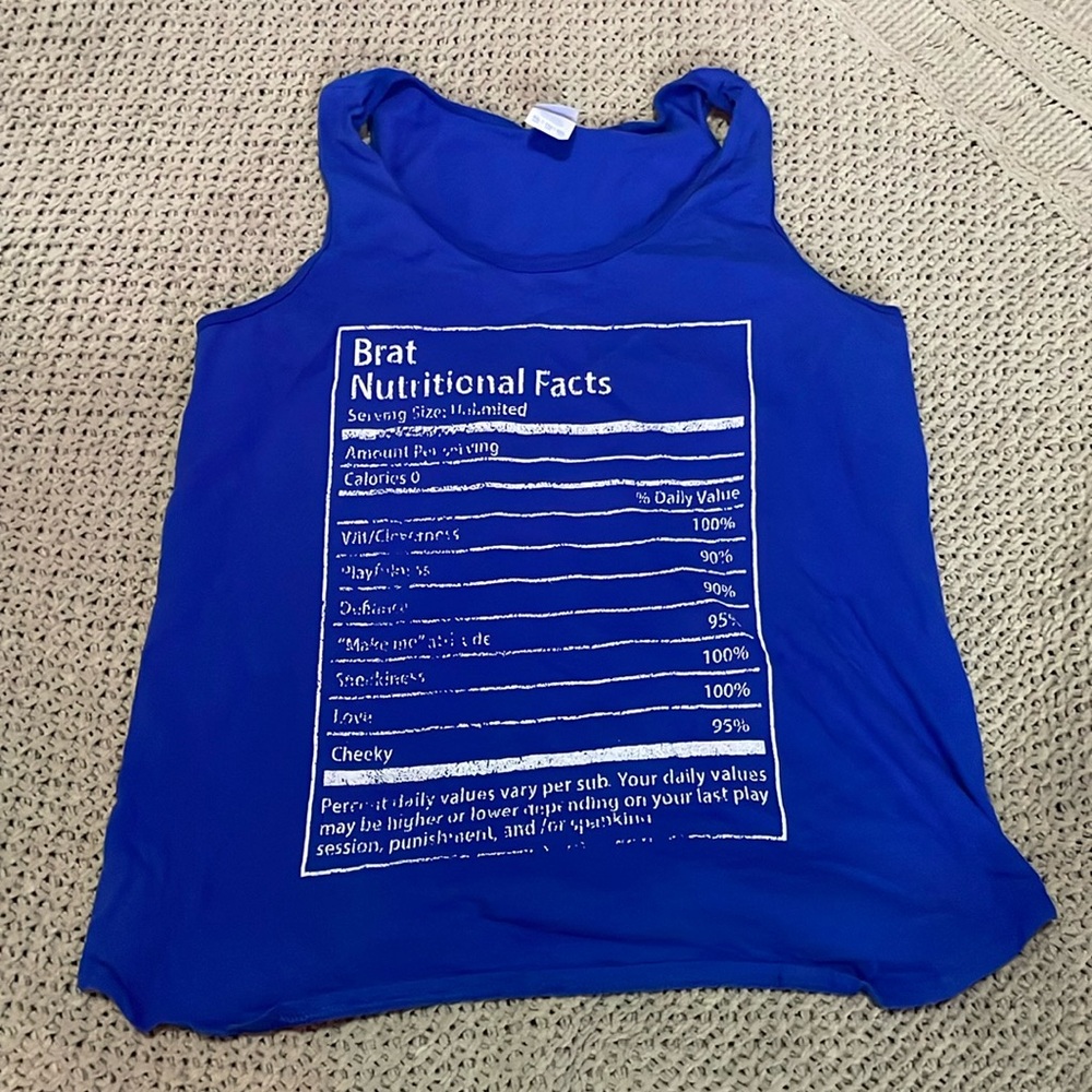2XL brat bratty nutrition label tank top workout gym food size xxl ladies